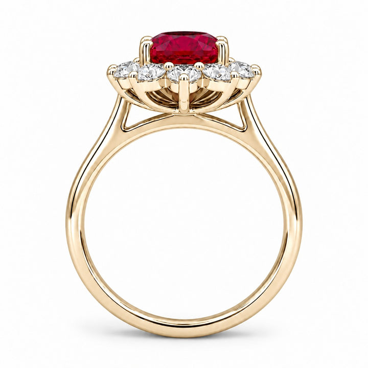 The Diana — Ruby Diamond Cluster Ring in 14K yellow gold, profile