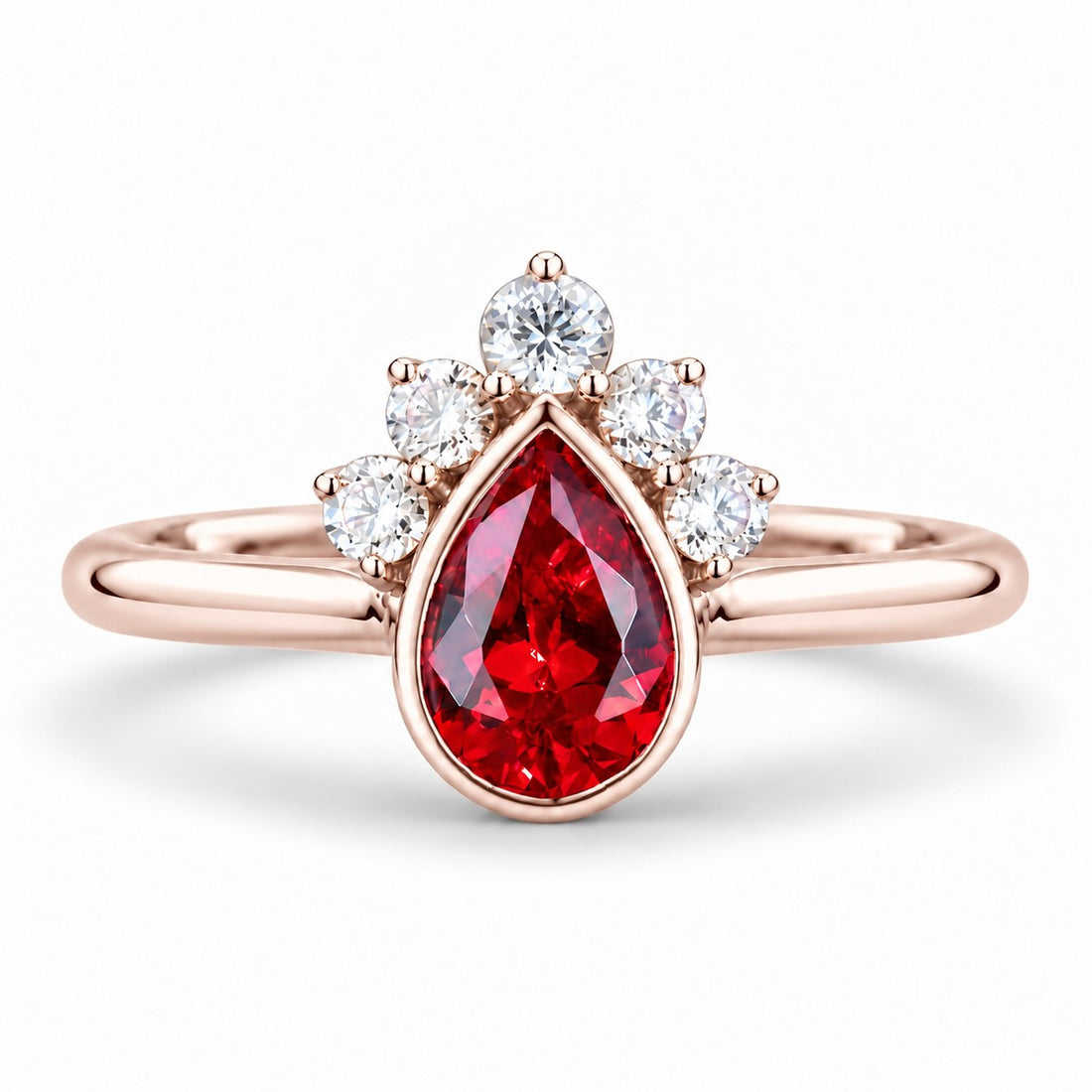 The Devotion — Pear Ruby Ring in 14K rose gold, front view