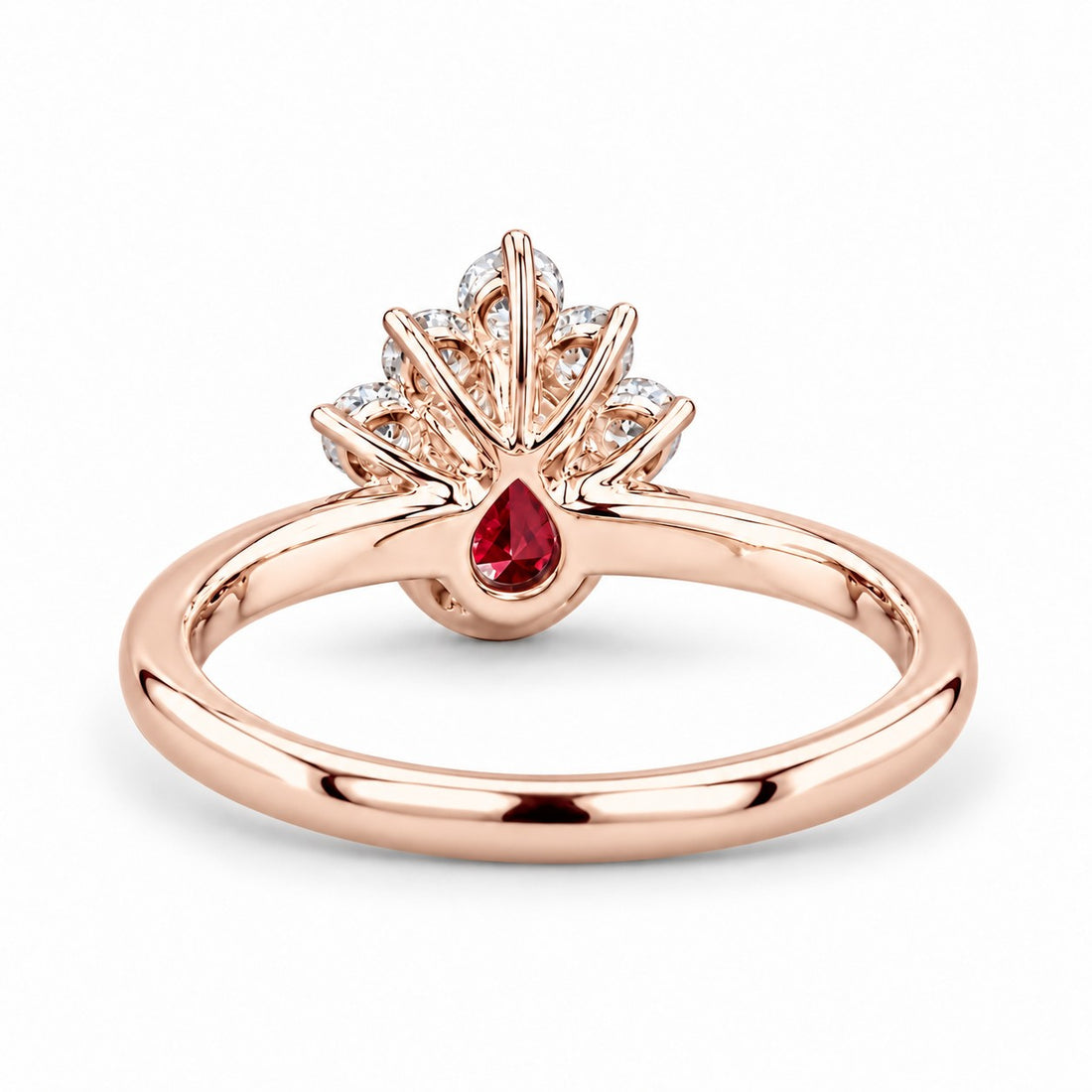 The Devotion — Pear Ruby Ring in 14K rose gold, back and setting
