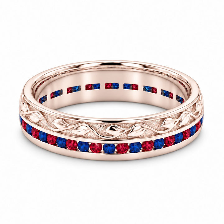 "Ruby & Sapphire" Channel-Set Wedding Band, 5mm in rose gold, front view