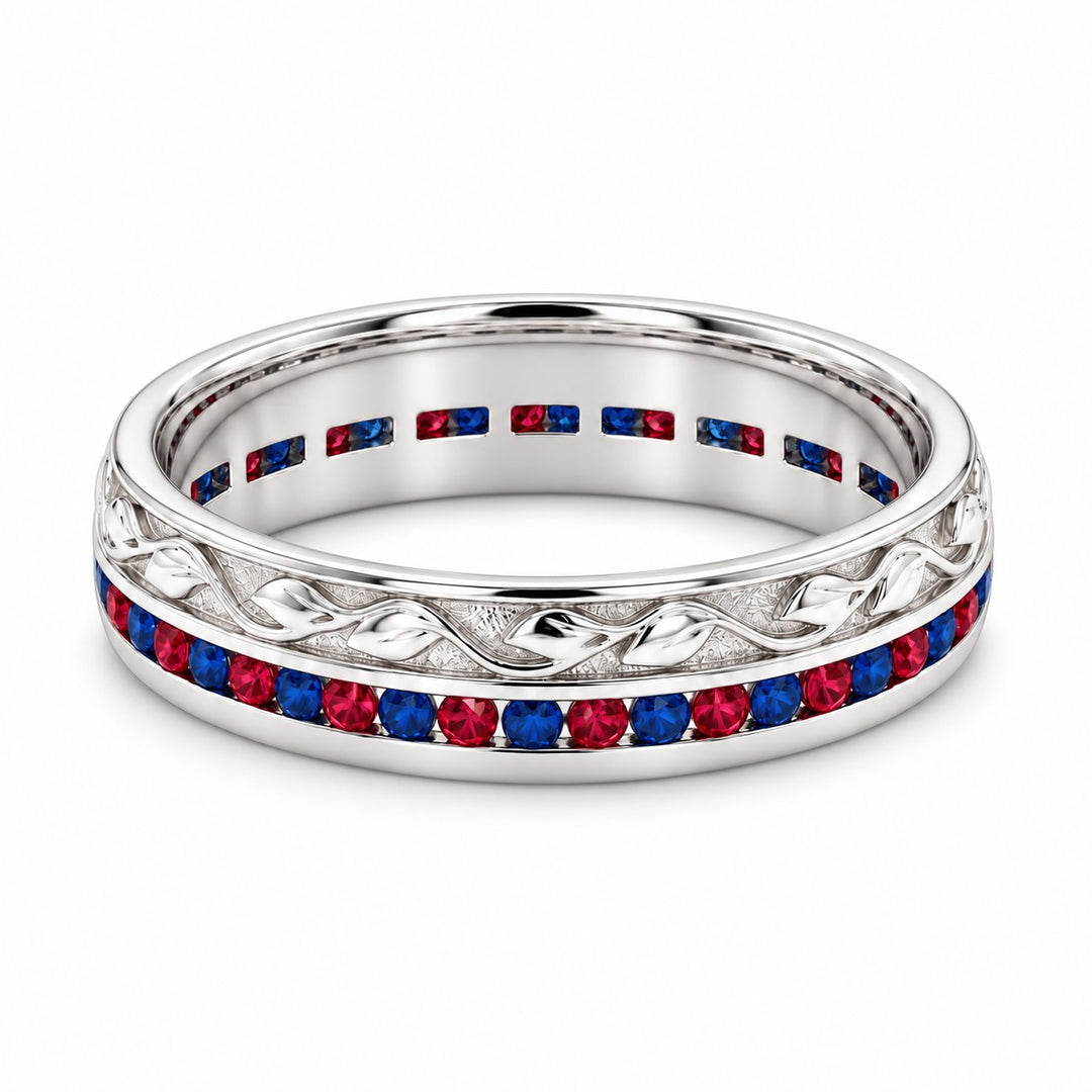 "Ruby & Sapphire" Channel-Set Wedding Band, 5mm in white gold, front view