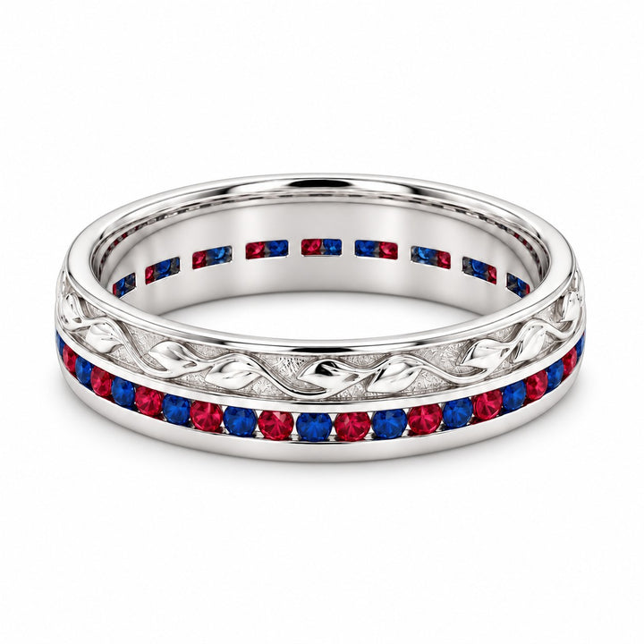 "Ruby & Sapphire" Channel-Set Wedding Band, 5mm in white gold, front view