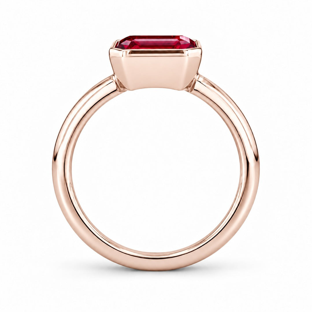 The Axis — East–West Bezel-Set Ruby Ring in 14K rose gold, profile