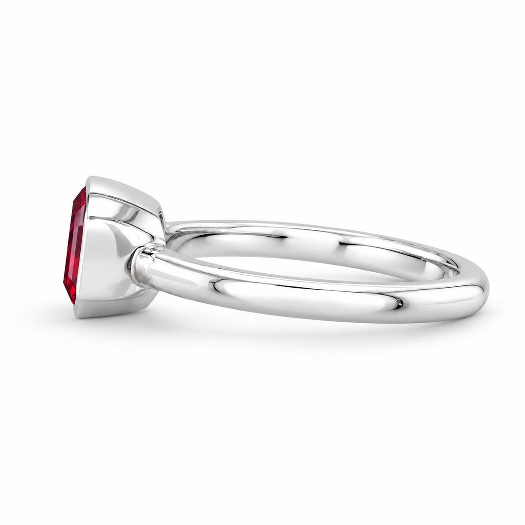 The Axis — East–West Bezel-Set Ruby Ring in 14K white gold, side view