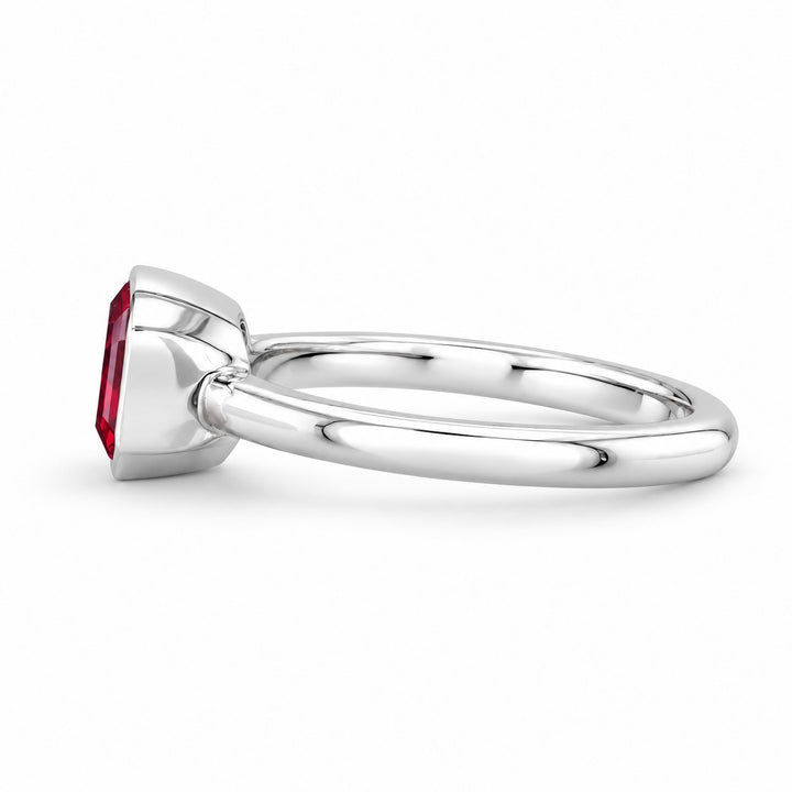 The Axis — East–West Bezel-Set Ruby Ring in 14K white gold, side view