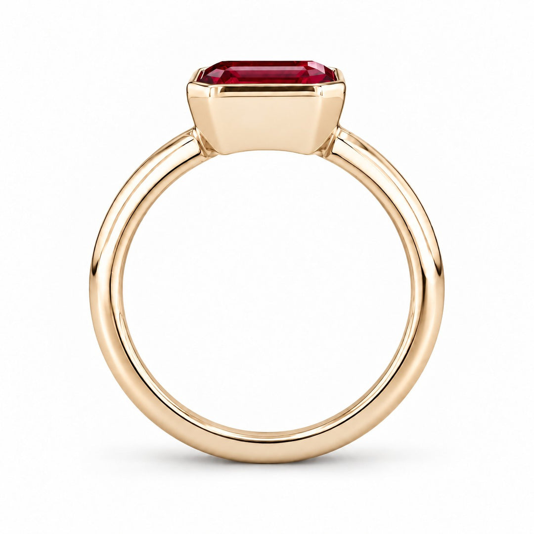 The Axis — East–West Bezel-Set Ruby Ring in 14K yellow gold, profile