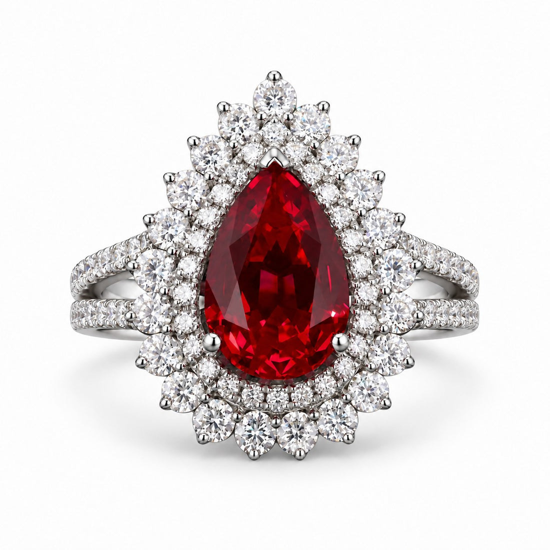 The Empress — Victorian Ruby Cluster Ring in platinum, front view