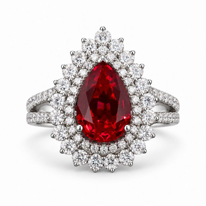 The Empress — Victorian Ruby Cluster Ring in platinum, front view