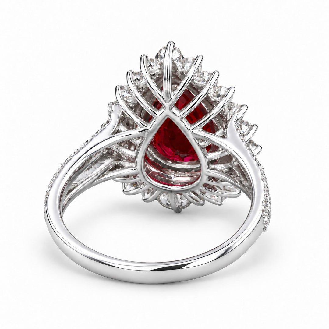 The Empress — Victorian Ruby Cluster Ring in platinum, back and setting