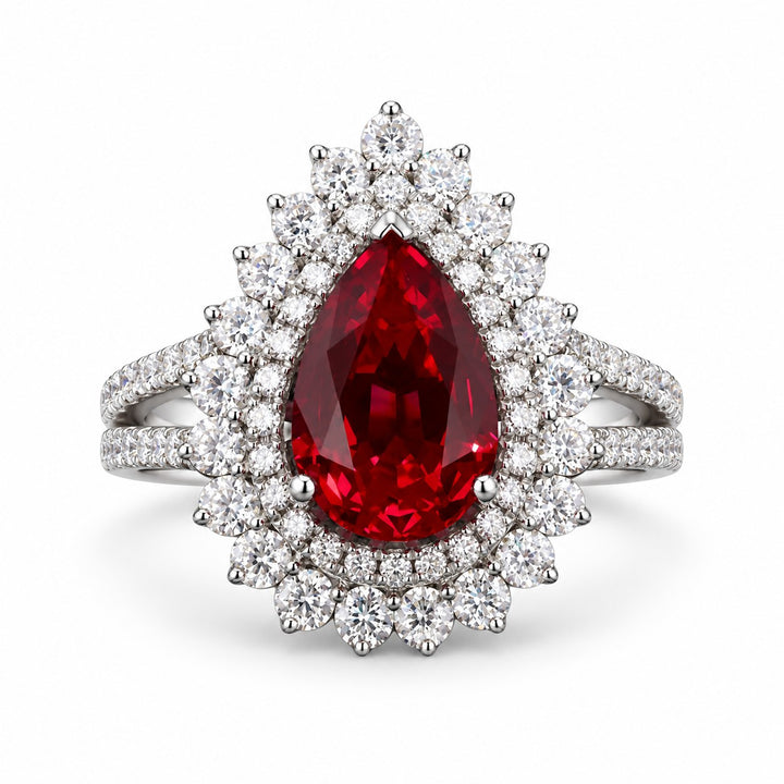 The Empress — Victorian Ruby Cluster Ring in 14K white gold, front view