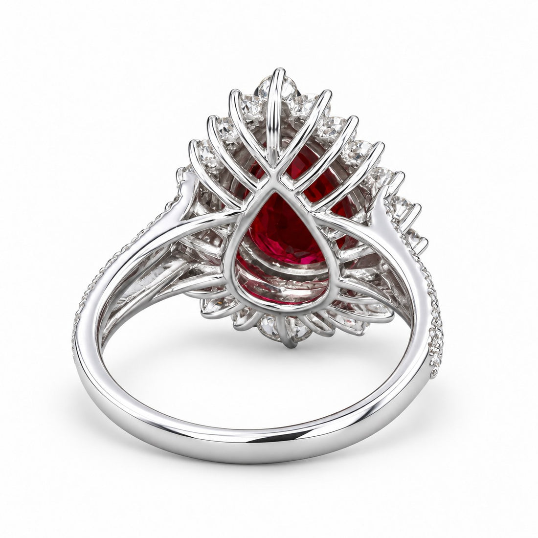 The Empress — Victorian Ruby Cluster Ring in 14K white gold, back and setting