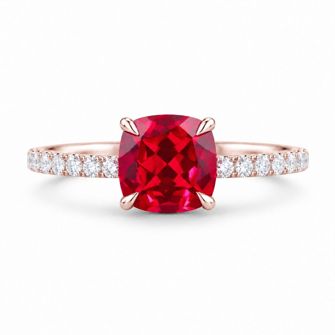 The Lucienne — Square Ruby Diamond Band Ring in 14K rose gold, front view