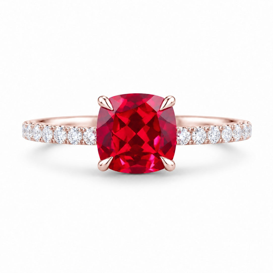 The Lucienne — Square Ruby Diamond Band Ring in 14K rose gold, front view