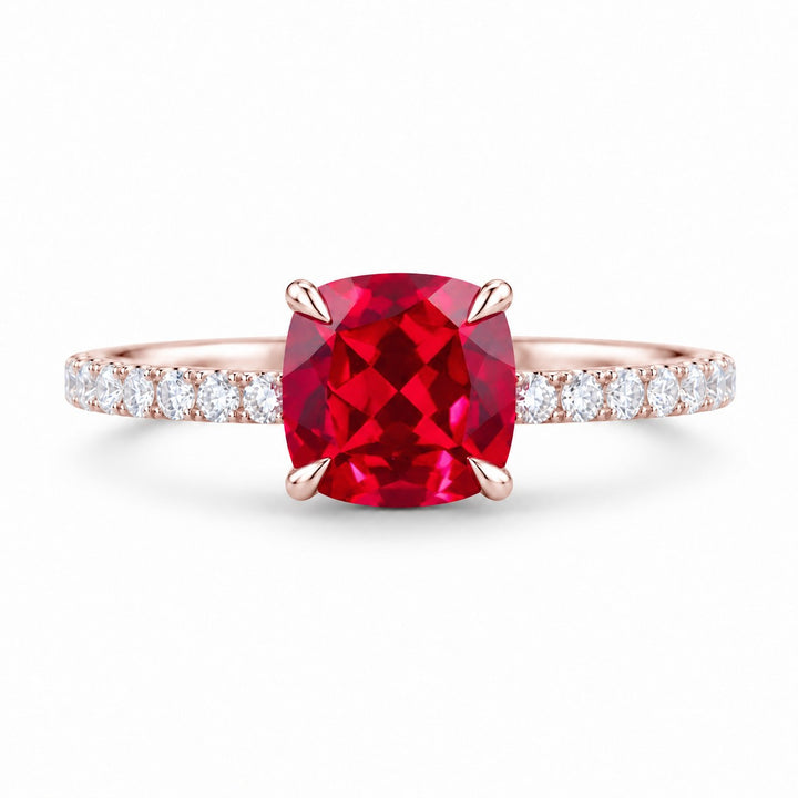 The Lucienne — Square Ruby Diamond Band Ring in 14K rose gold, front view