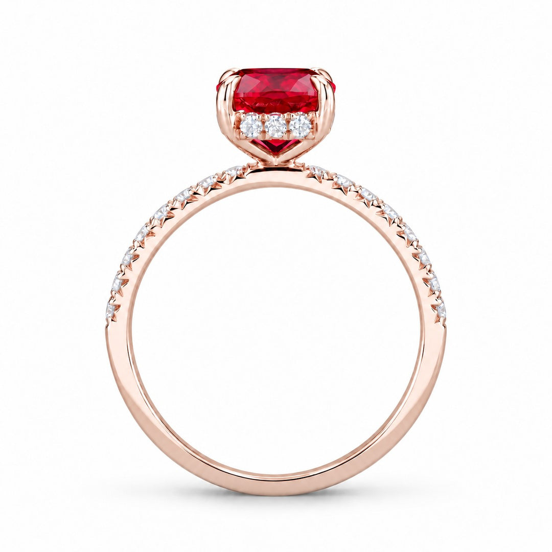 The Lucienne — Square Ruby Diamond Band Ring in 14K rose gold, profile