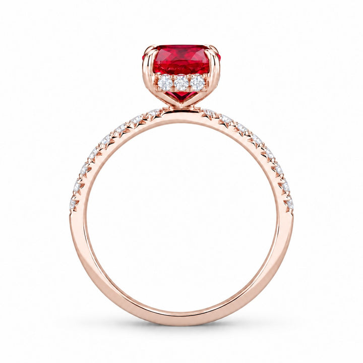 The Lucienne — Square Ruby Diamond Band Ring in 14K rose gold, profile