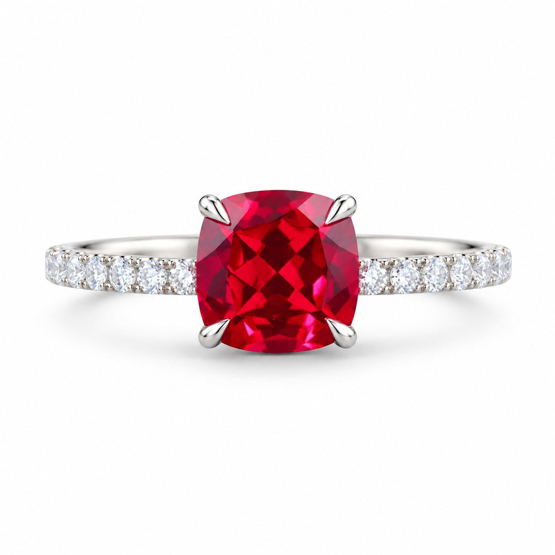 The Lucienne — Square Ruby Diamond Band Ring in 14K white gold, front view