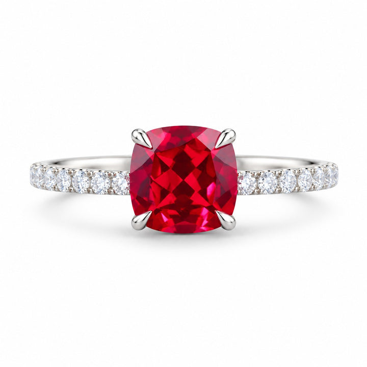 The Lucienne — Square Ruby Diamond Band Ring in 14K white gold, front view