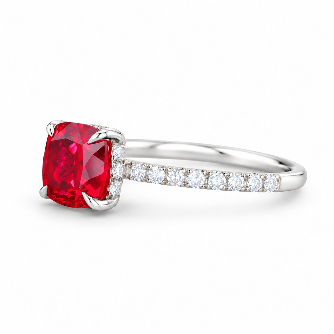 The Lucienne — Square Ruby Diamond Band Ring in 14K white gold, side view