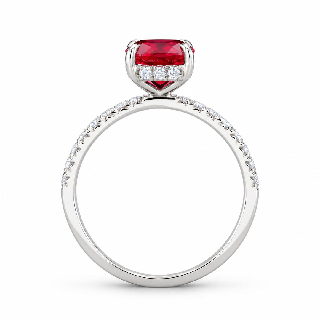 The Lucienne — Square Ruby Diamond Band Ring in 14K white gold, profile