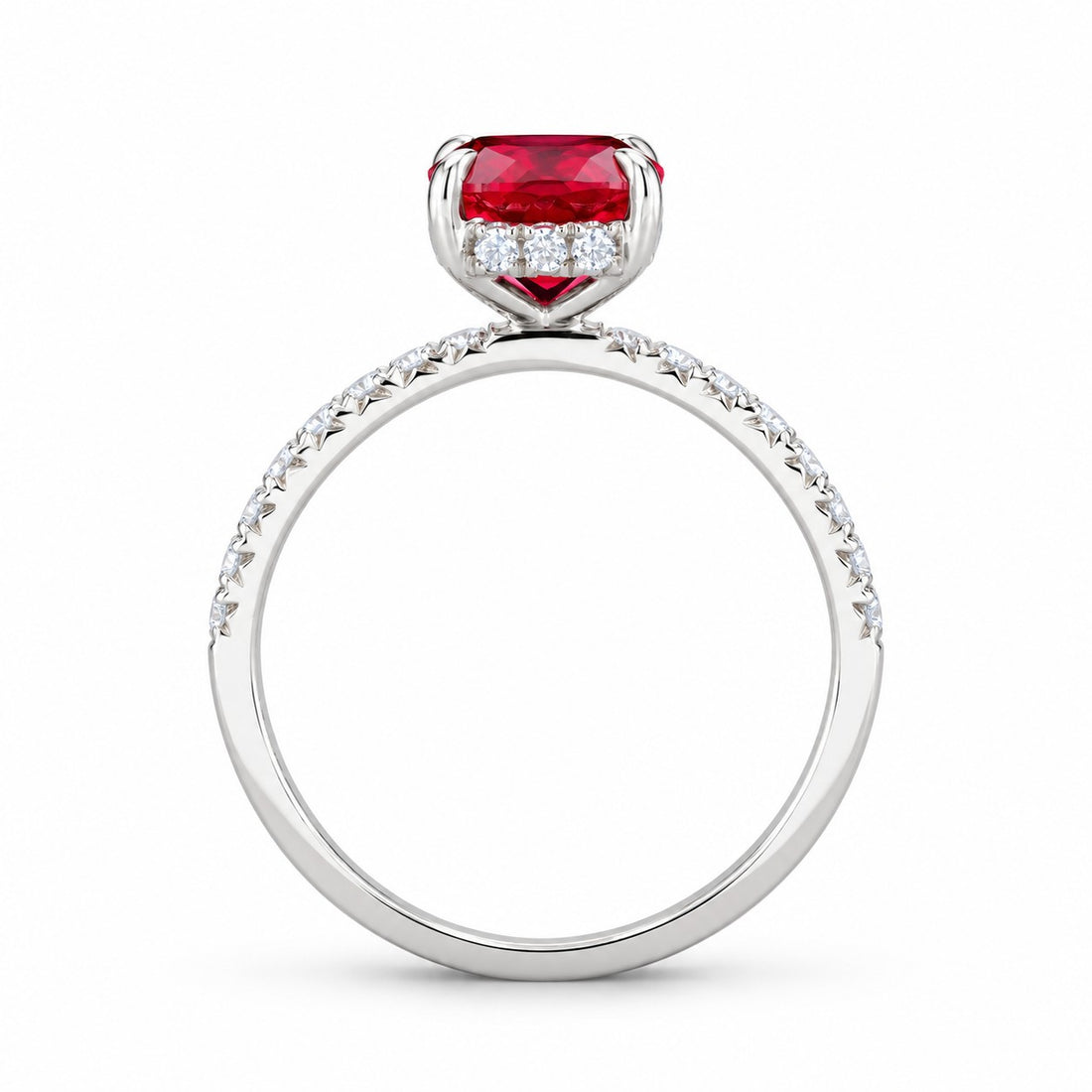 The Lucienne — Square Ruby Diamond Band Ring in 14K white gold, profile