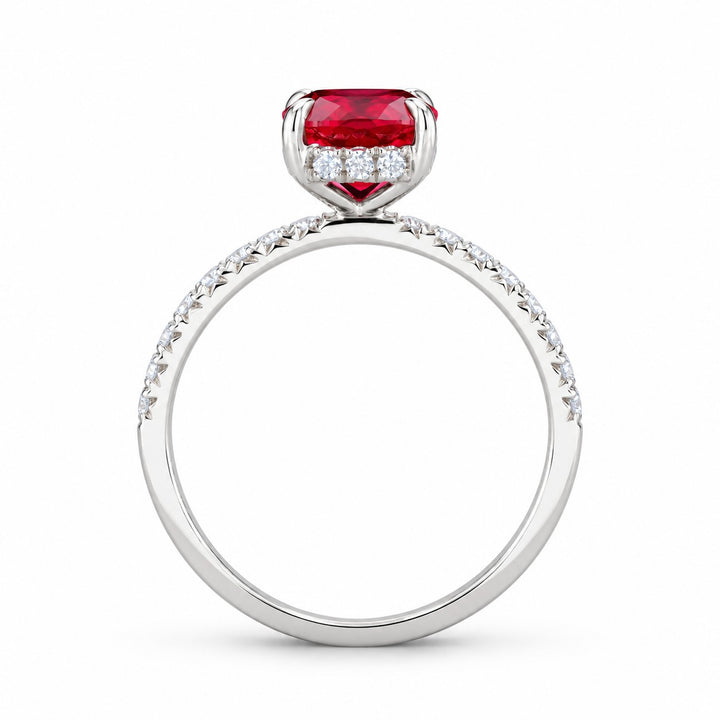 The Lucienne — Square Ruby Diamond Band Ring in 14K white gold, profile