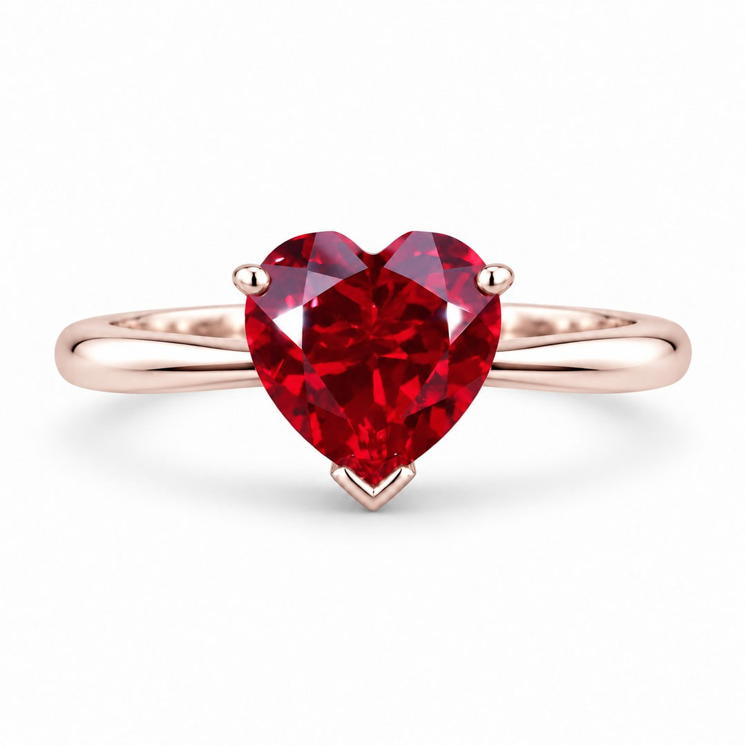 The Heart — Red Heart Ruby Ring in 14K rose gold, front view