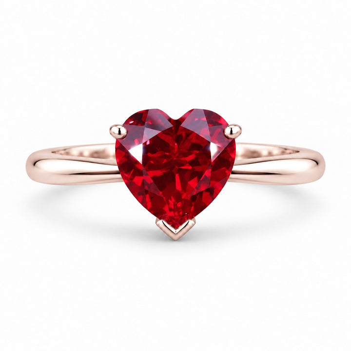 The Heart — Red Heart Ruby Ring in 14K rose gold, front view