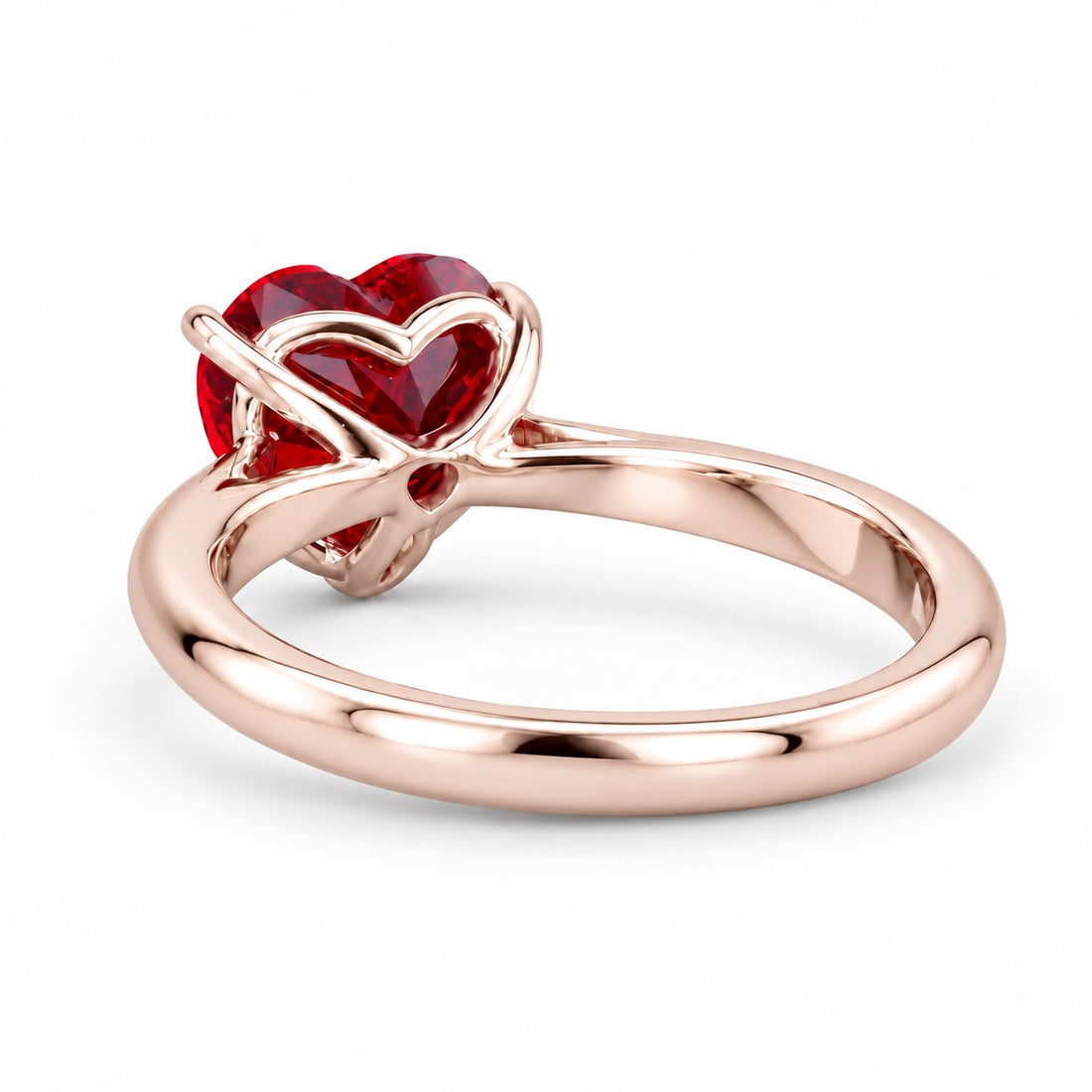 The Heart — Red Heart Ruby Ring in 14K rose gold, back and setting