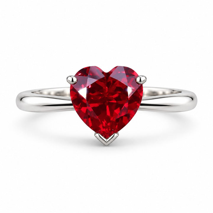 The Heart — Red Heart Ruby Ring in 14K white gold, front view