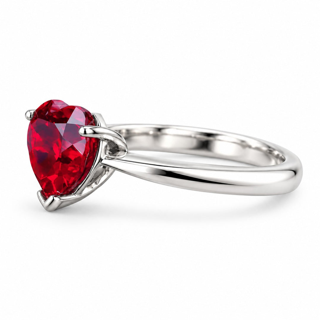 The Heart — Red Heart Ruby Ring in 14K white gold, side view
