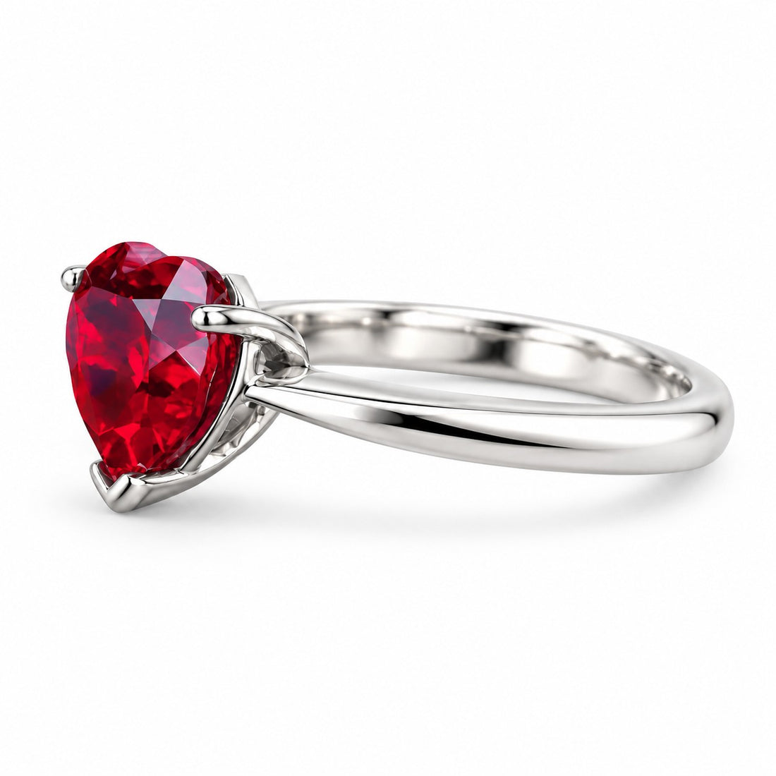The Heart — Red Heart Ruby Ring in 14K white gold, side view