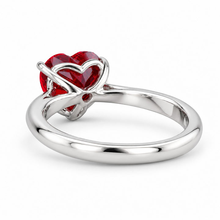 The Heart — Red Heart Ruby Ring in 14K white gold, back and setting