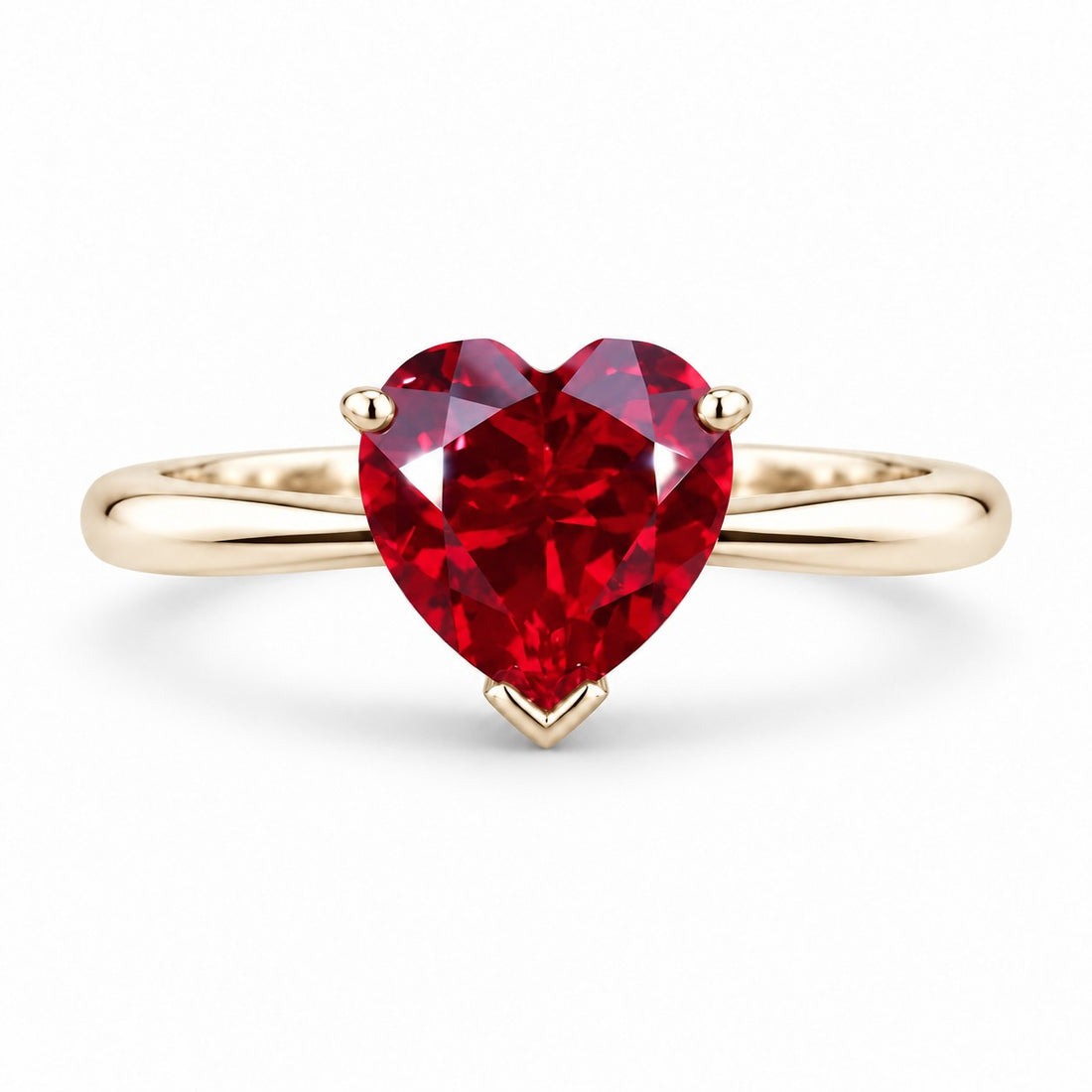 The Heart — Red Heart Ruby Ring in 14K yellow gold, front view
