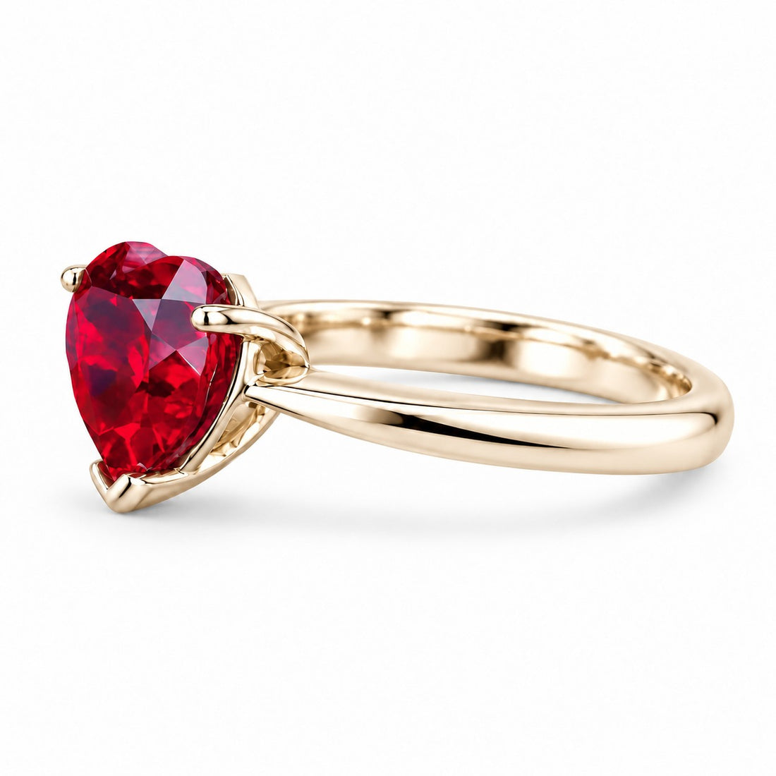 The Heart — Red Heart Ruby Ring in 14K yellow gold, side view