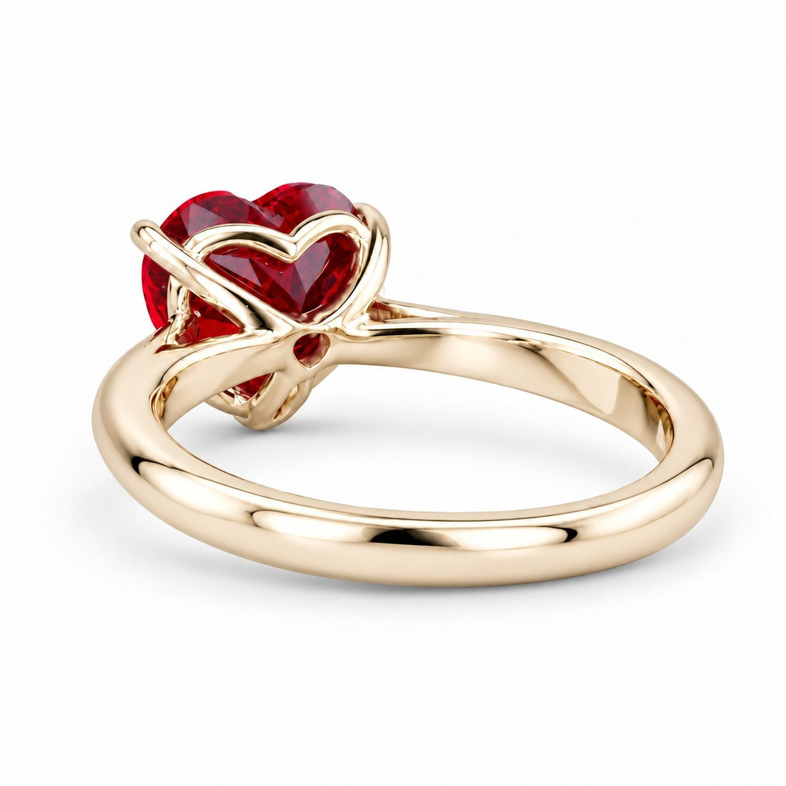 The Heart — Red Heart Ruby Ring in 14K yellow gold, back and setting