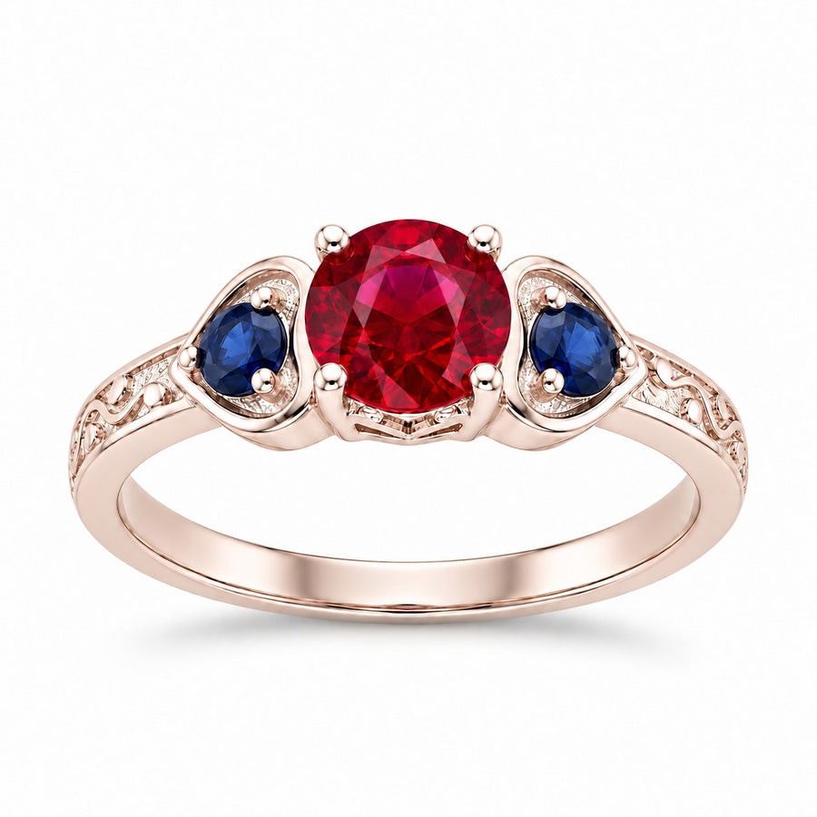 "Ruby & Sapphire" Three-Stone Ring