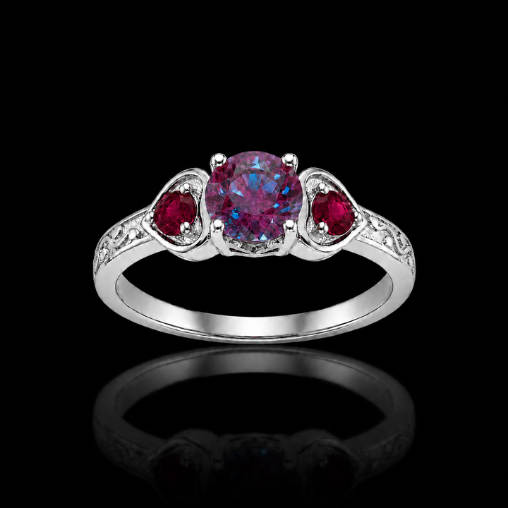 The Roselle — Alexandrite & Ruby Three-Stone Ring