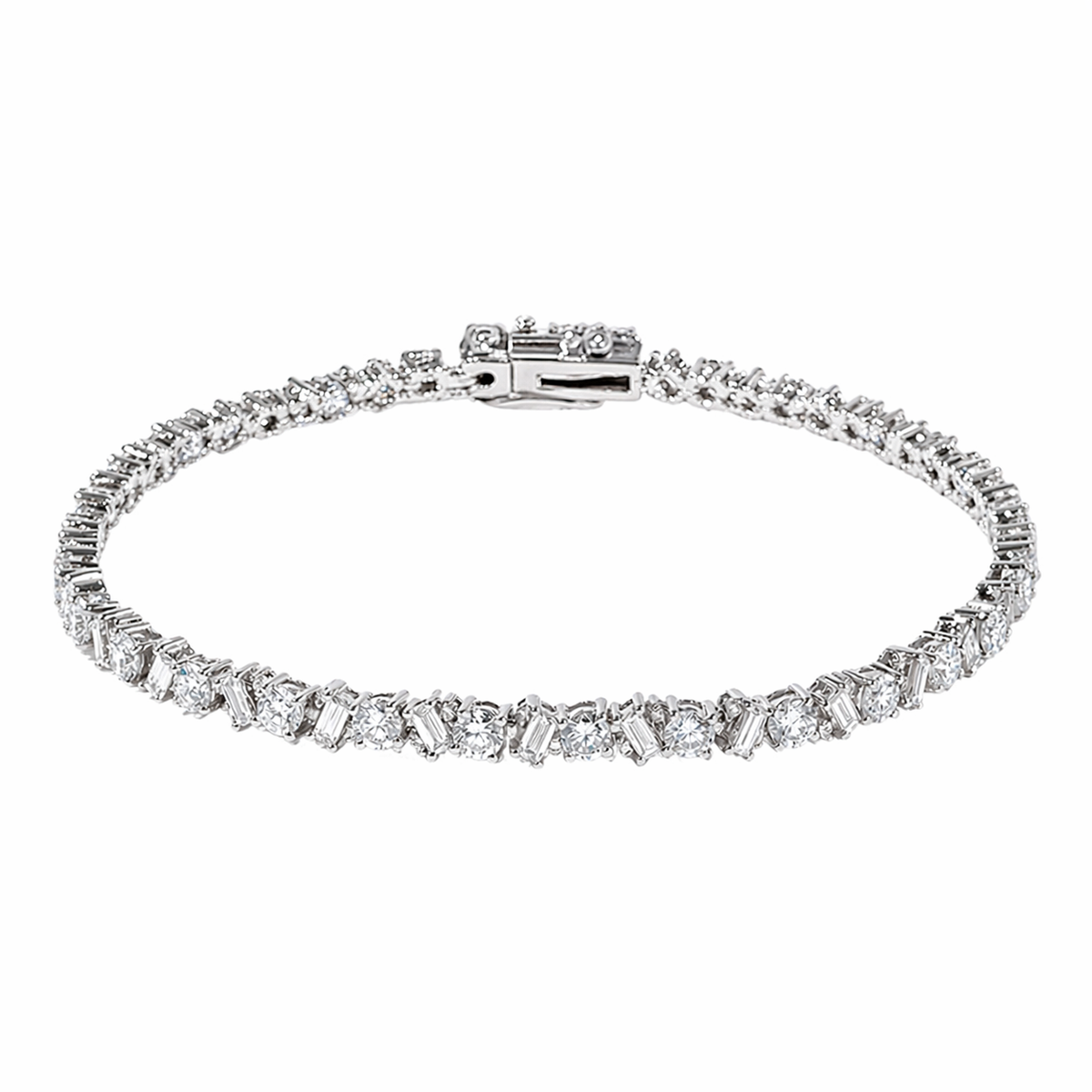 Round & Baguette Lab Diamond Tennis Bracelet — 8ctw (3mm)