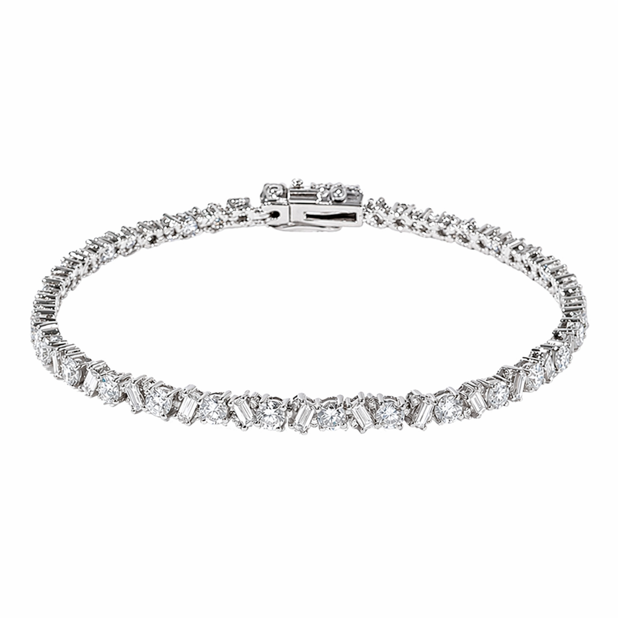 Round & Baguette Lab Diamond Tennis Bracelet — 8ctw (3mm)