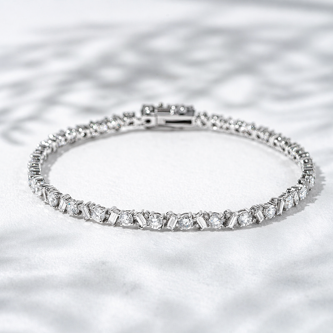 Round & Baguette Lab Diamond Tennis Bracelet — 8ctw (3mm)