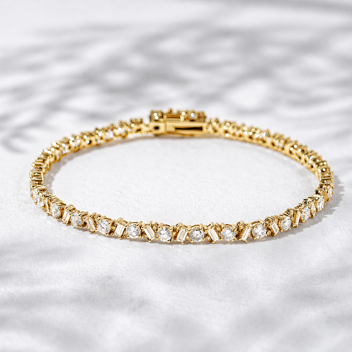 Round & Baguette Lab Diamond Tennis Bracelet — 8ctw (3mm)