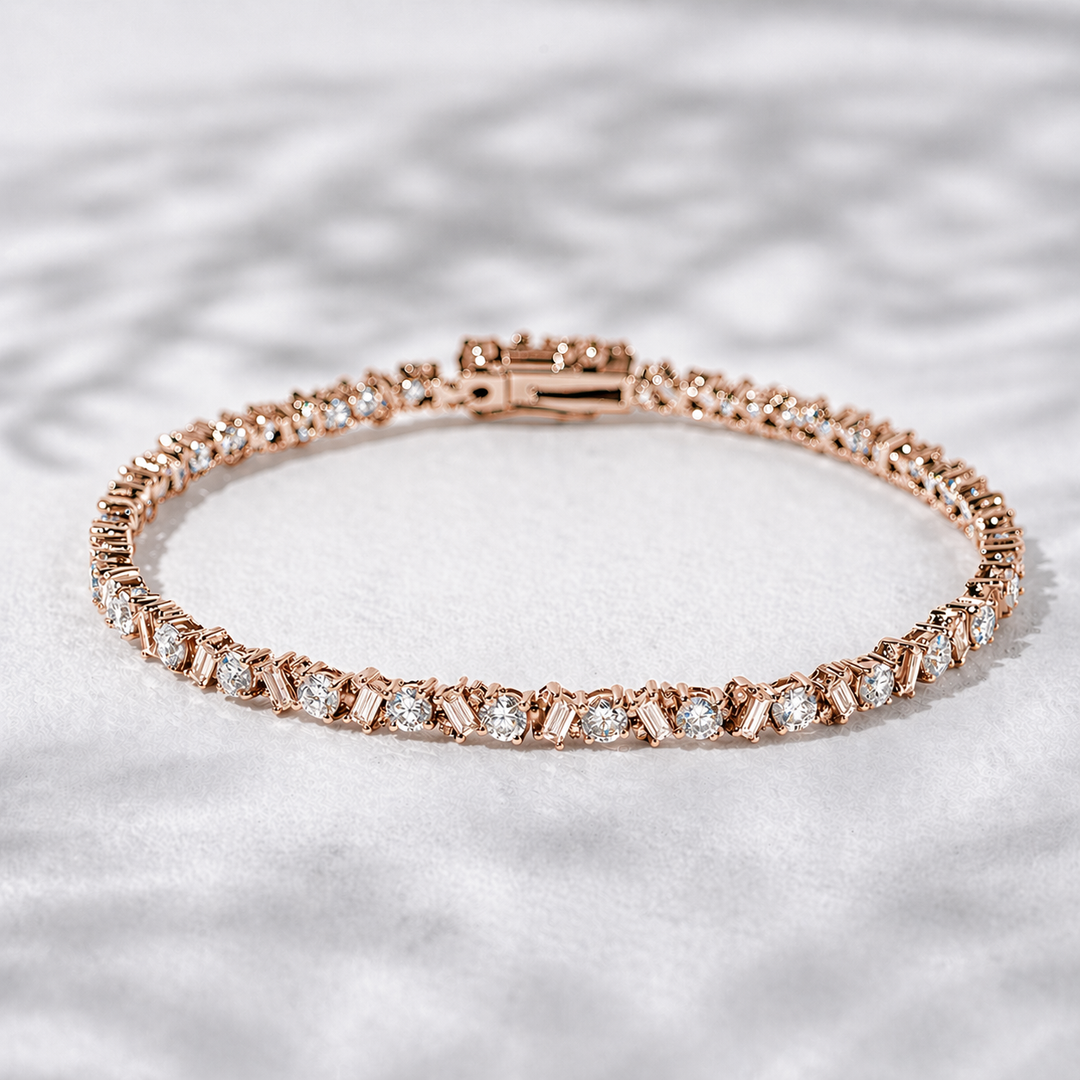 Round & Baguette Lab Diamond Tennis Bracelet — 8ctw (3mm)
