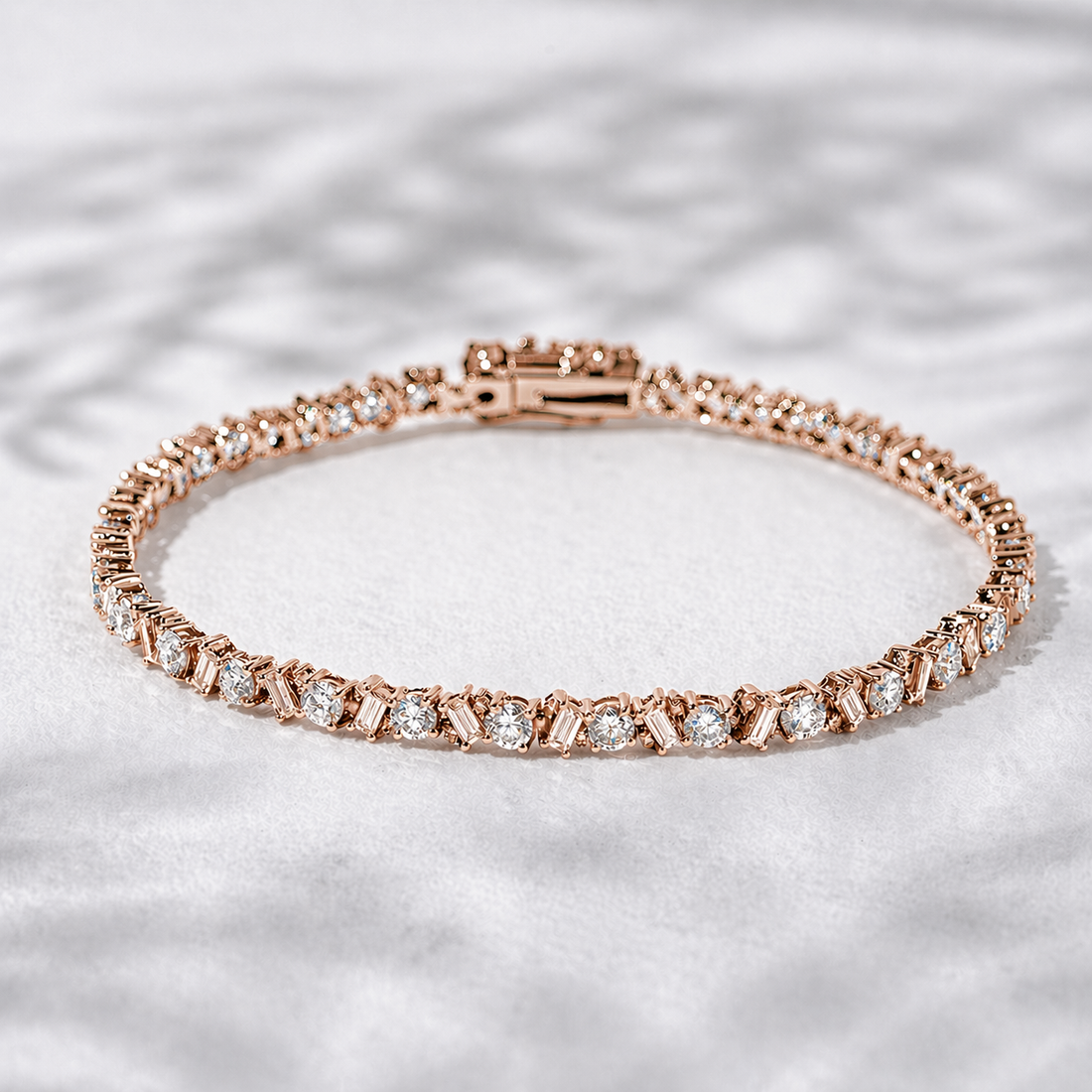 Round & Baguette Lab Diamond Tennis Bracelet, view 7