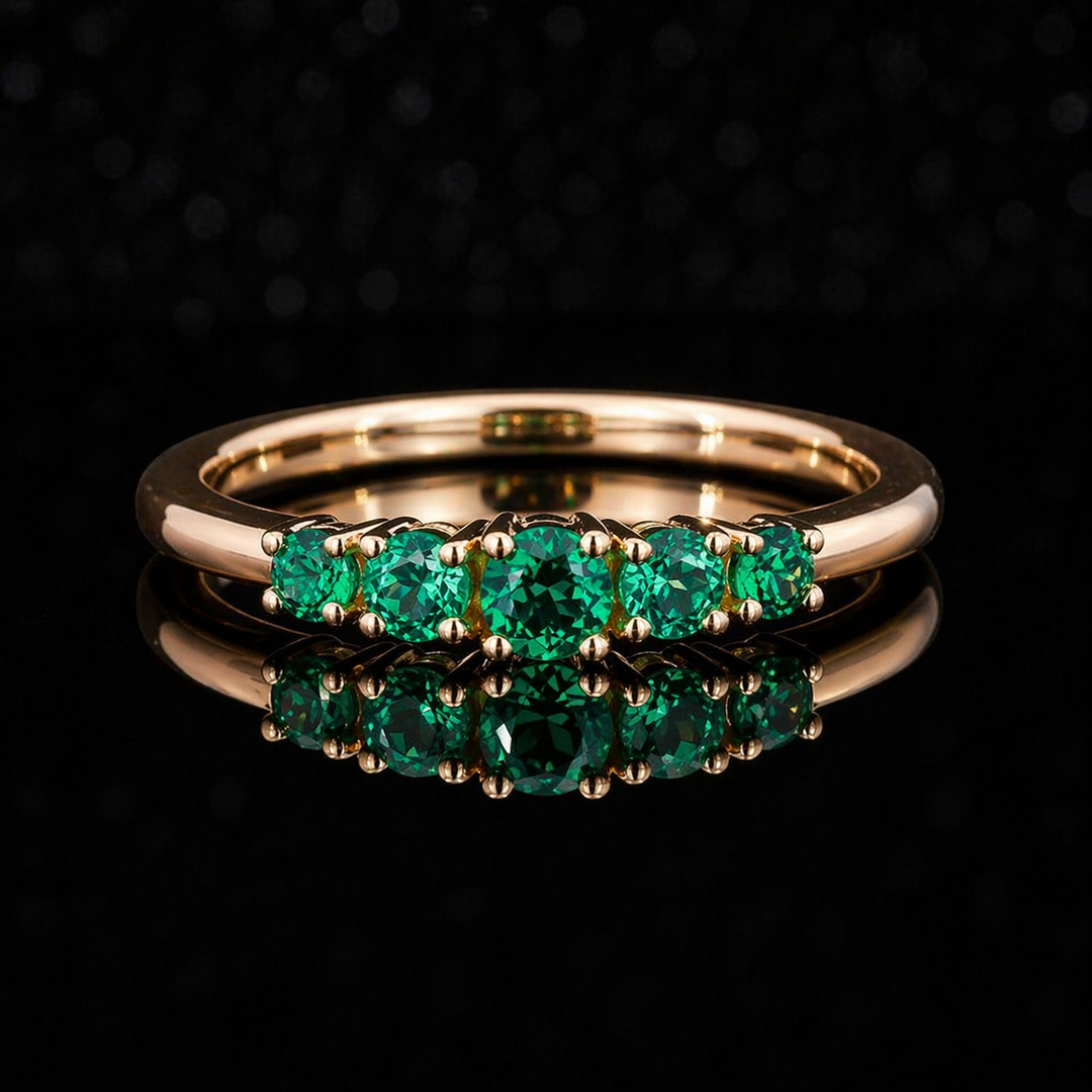 Round Colombian Emerald 5-Stone Ring in 14K Gold (3.5mm, 0.80ctw)