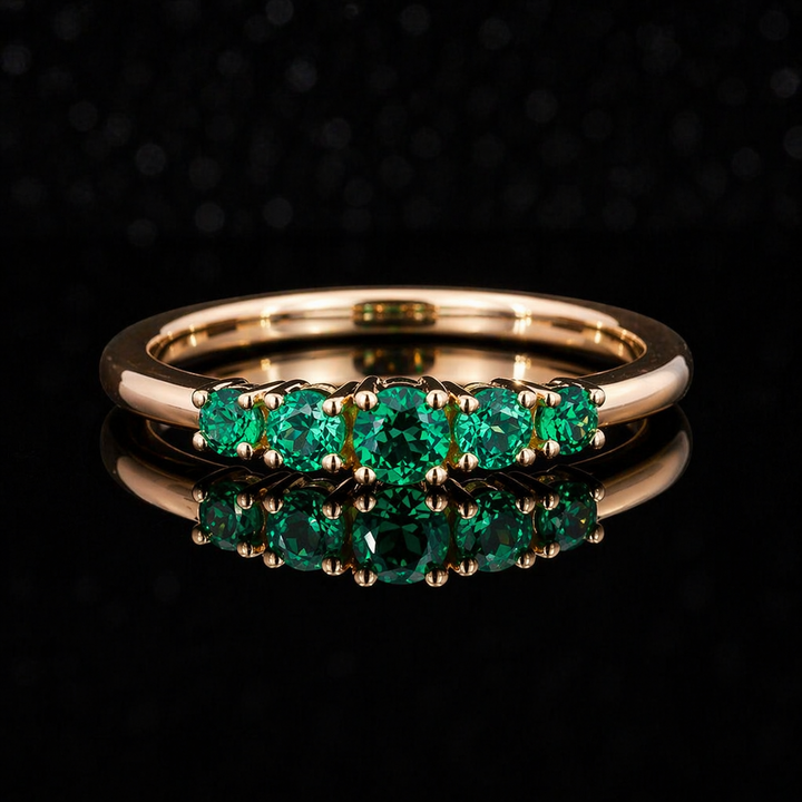 Round Colombian Emerald 5-Stone Ring in 14K Gold (3.5mm, 0.80ctw)