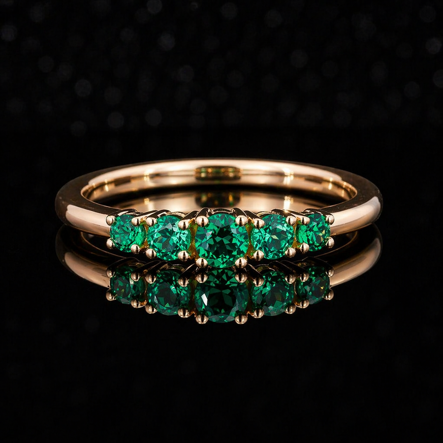 Round Colombian Emerald 5-Stone Ring in 14K Gold (3.5mm, 0.80ctw)