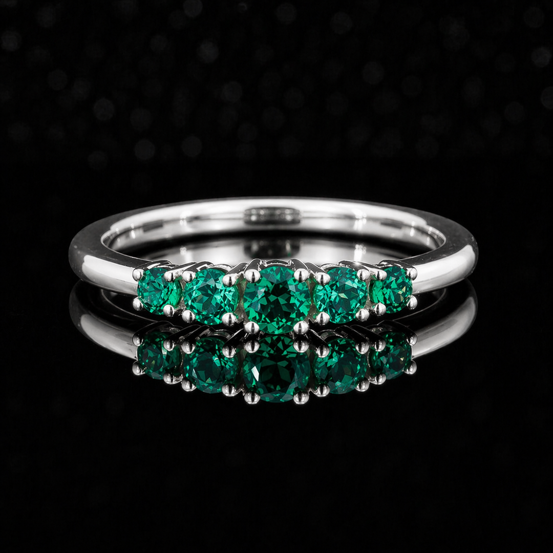 Round Colombian Emerald 5-Stone Ring in 14K Gold (3.5mm, 0.80ctw)
