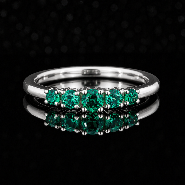 Round Colombian Emerald 5-Stone Ring in 14K Gold (3.5mm, 0.80ctw)