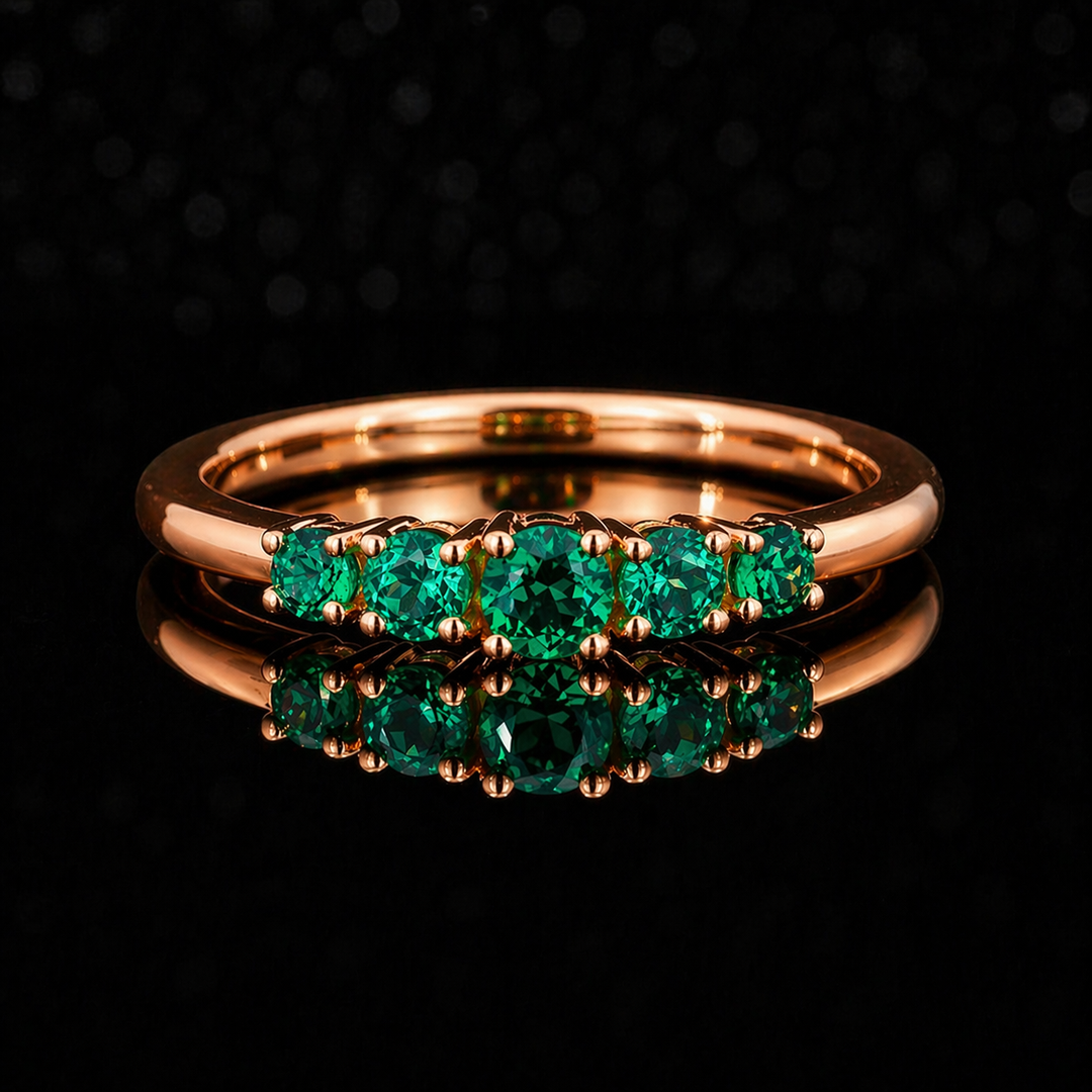 Round Colombian Emerald 5-Stone Ring in 14K Gold (3.5mm, 0.80ctw)